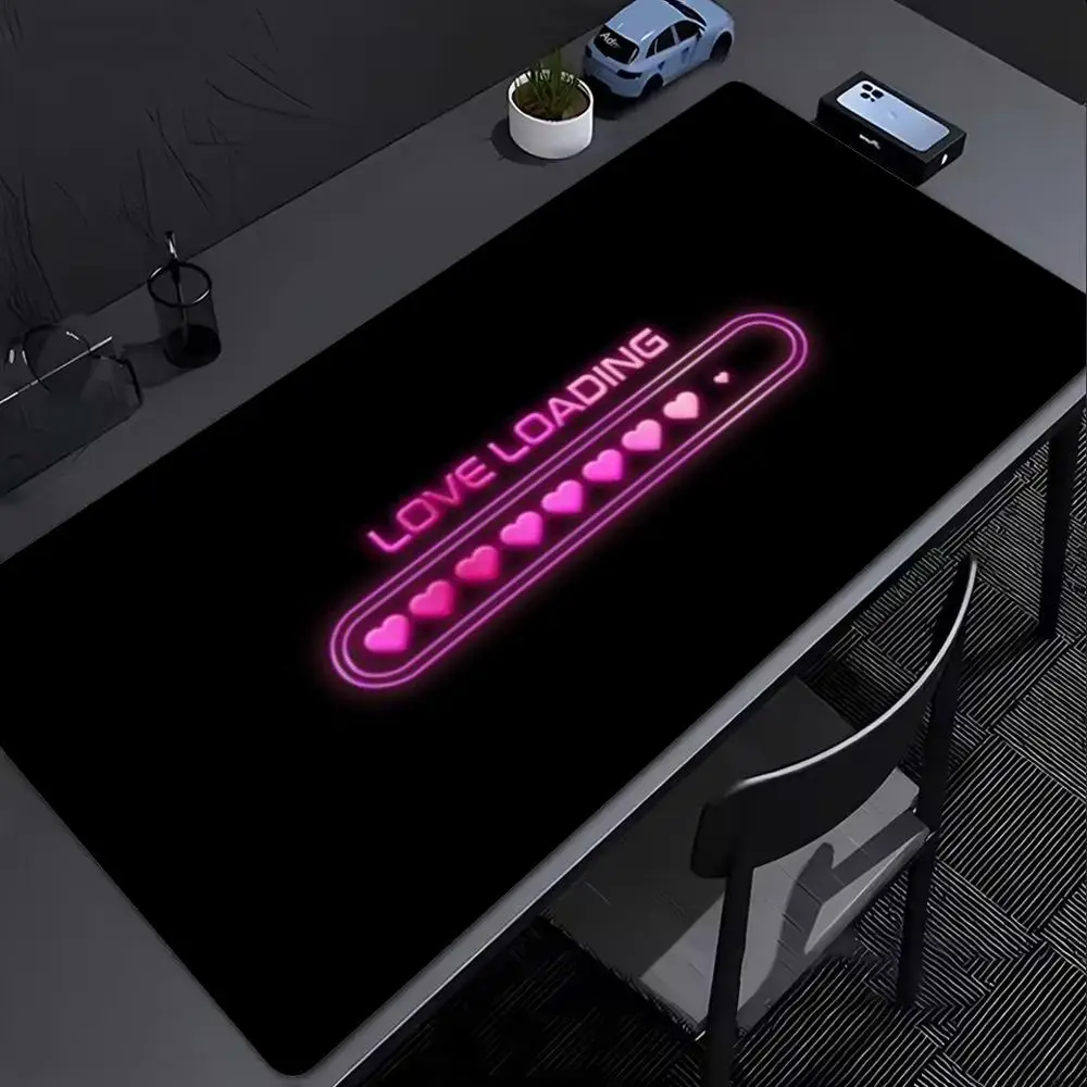 Large XXL Deskmat Neon Pink Pixel Heart Retro Game Interface Art Rubber Mousepad Overlock Keyboard PC Gaming Accessories