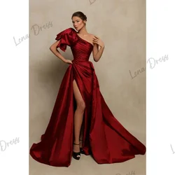 Lena Claret Formal Dress Women Elegant Party Dresses Evening Woman Satin Evening Dresses for a Wedding One Shoulder Side Slit