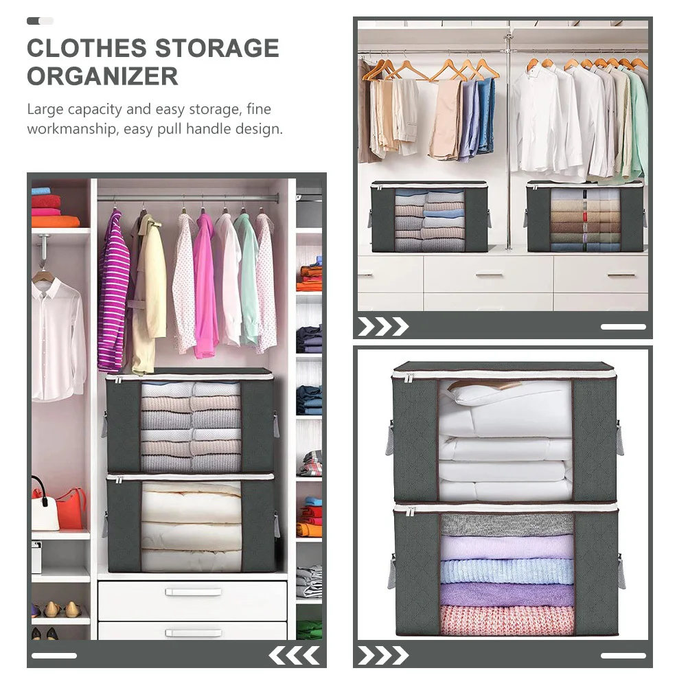 

2Pcs Dustproof Moistureproof Clothes Storage Bags Foldable Zipper Quilt Organizer Large Capacity Wardrobe Box Garment Organizer