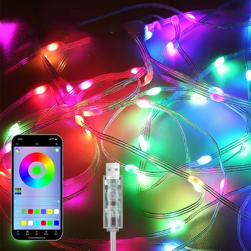 شريط إضاءة USB ذكي RGB سلسلة بلوتوث لون الحلم ضوء 5 فولت عيد الميلاد حفلة عيد ميلاد جارلاند ديكور أضواء الجنية للمنزل