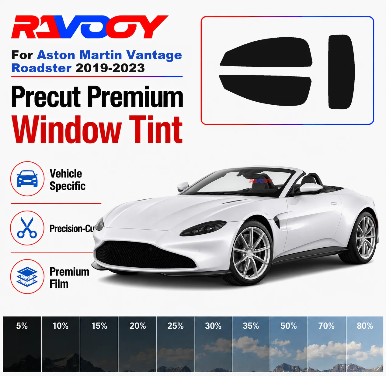 Premium Precut Window Tint Kit Front Rear Windows Rear Windshield For Aston Martin Vantage Roadster 2019-2023 Nano Ceramic Film