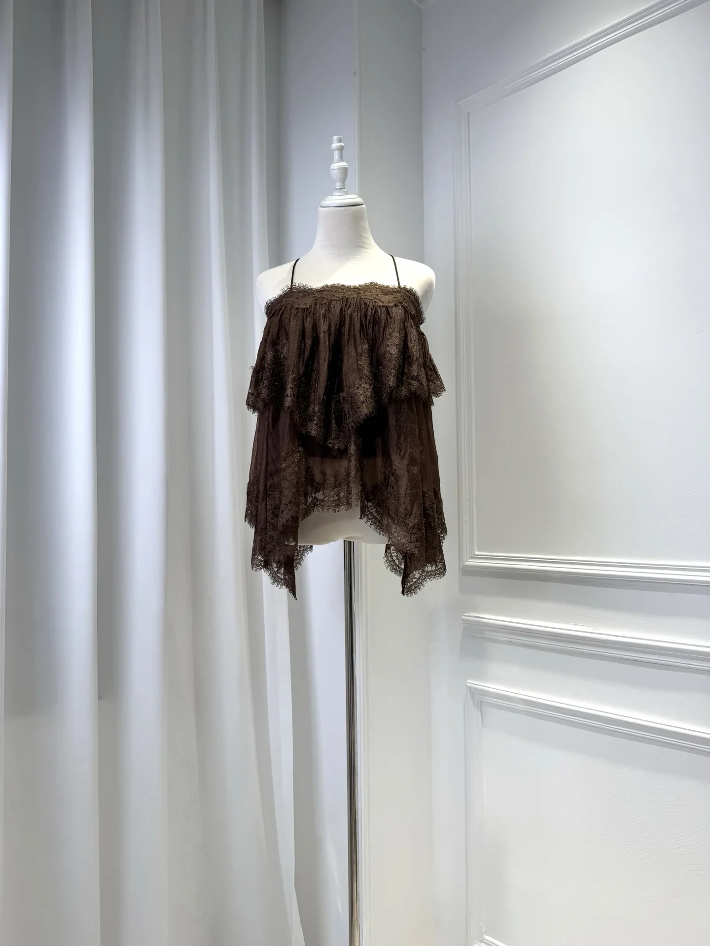 3-Color Women Lace Layered Camisole Square Collar Sleeveless Fashion Ladies Irregular Sling Tops
