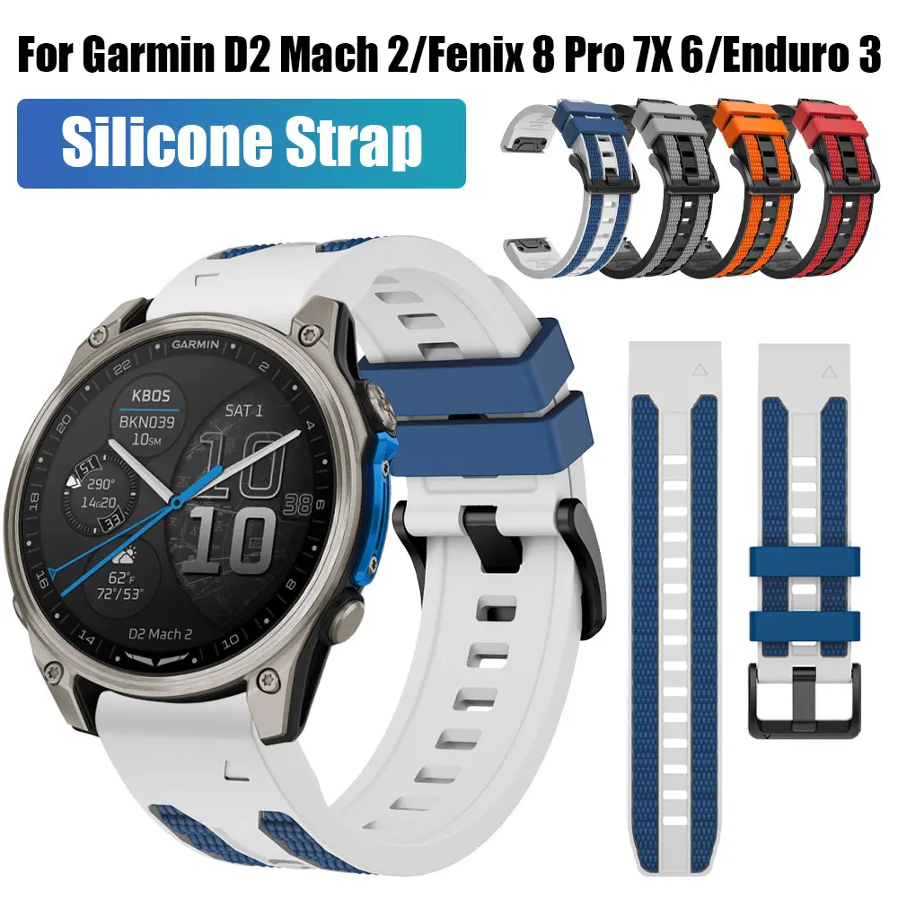 QuickFit 22mm 26mm Sport-Silikonarmband für Garmin D2 Mach 2 /Fenix 8 Pro 8 E 7X 7 6 5X/Enduro 3/Instinct 2X Armband Uhrenarmbänder