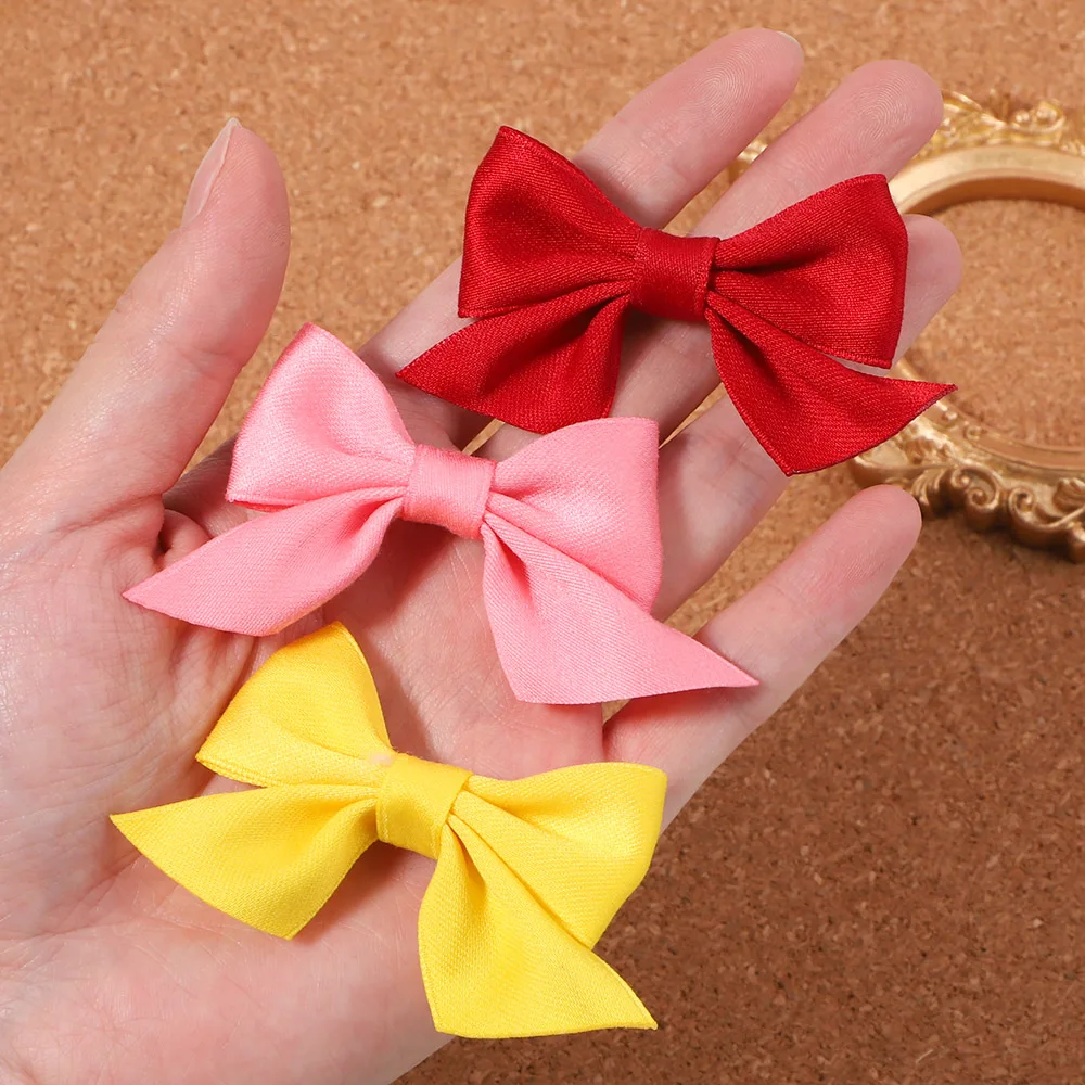 10Pcs Sweet Solid Color Silk Bowknot Hair Clips For Kids Girls Handmade Hairpins Barrettes Headwear Hair Accessories Wholesale