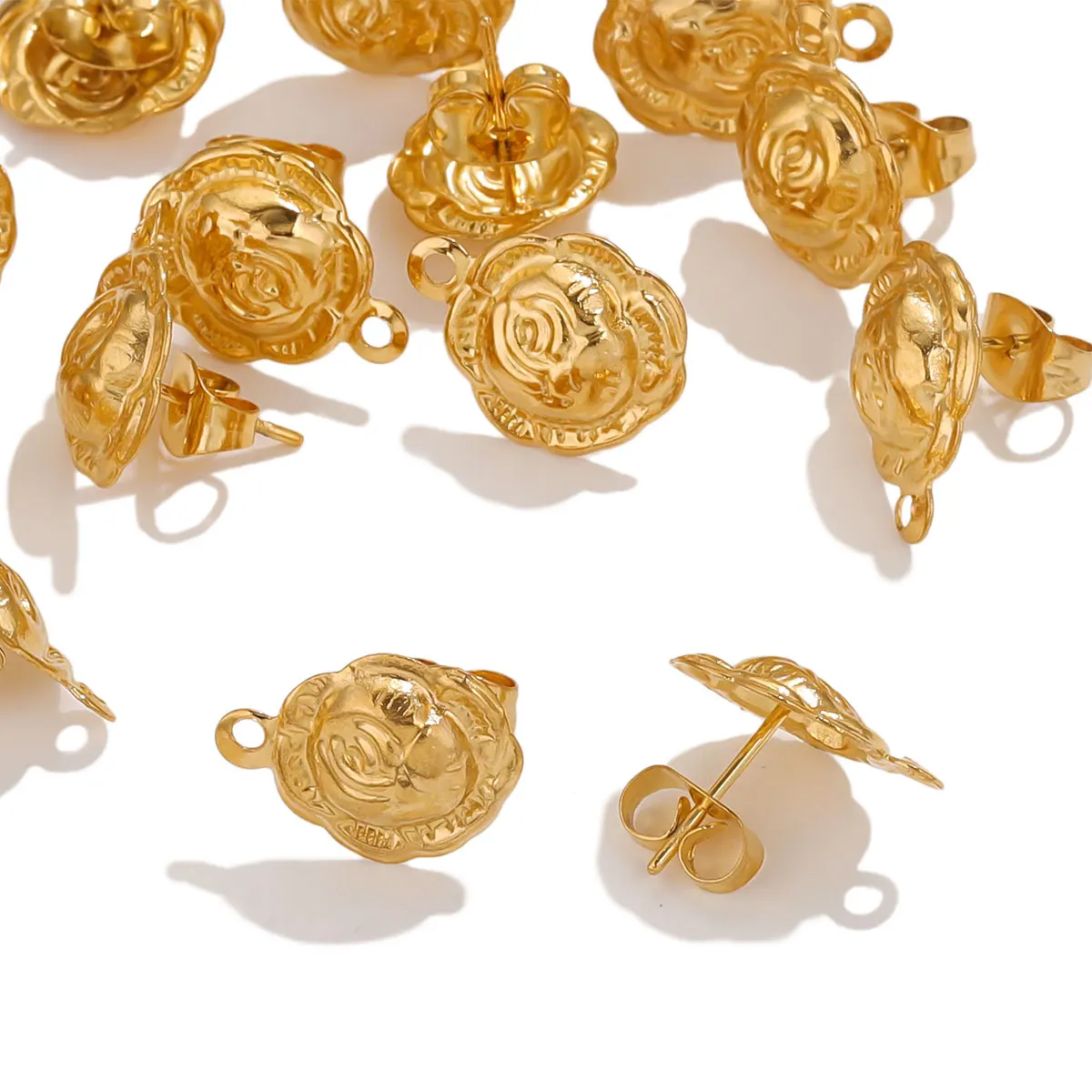 10pcs/lot DIY Earrings Findings Stainless Steel Rose Flower Post Connector with Gold Plated Jewelry Making Findings Accessories image 2
