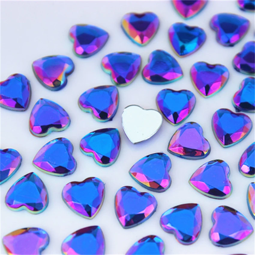 100pcs 8mm Heart Stones Flatback AB Crystals Acrylic AB Rhinestone Trim phone DIY Not Hotfix Jewelry Decoration ZZ460