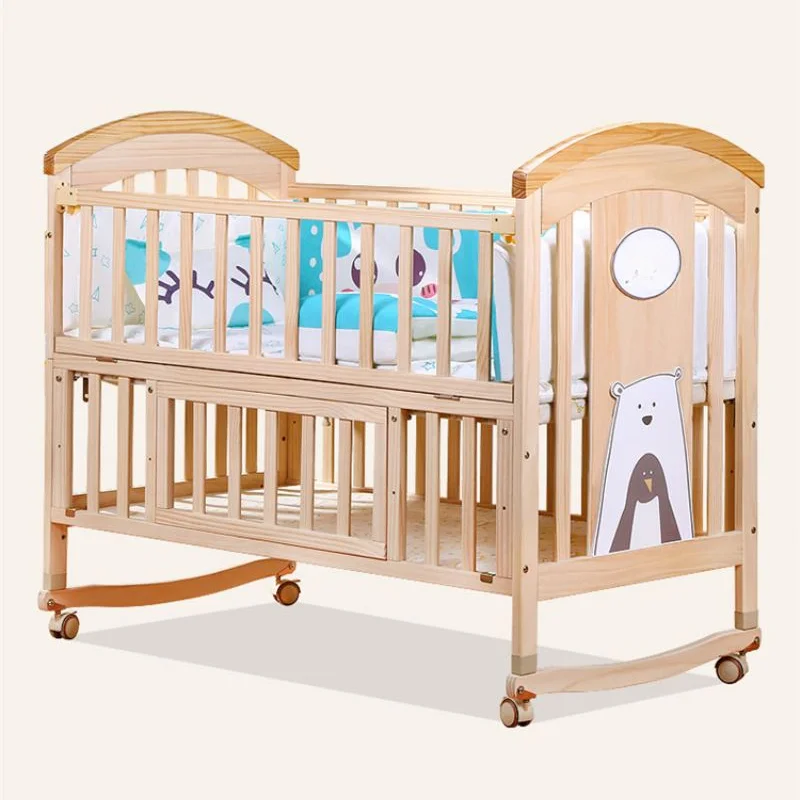 Solid wood crib solid pine wooden baby bed design/baby swing cot/baby crib attached adult bed