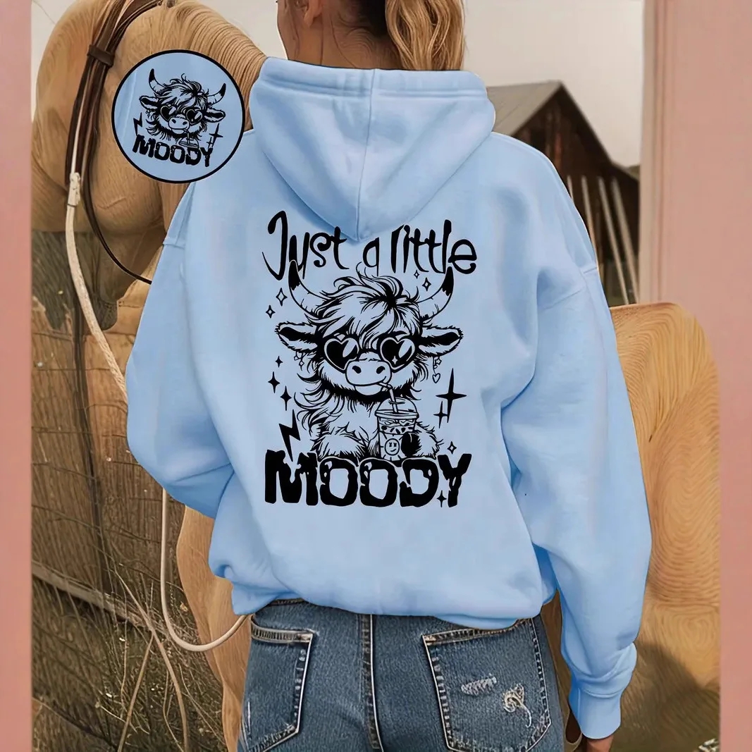 

Толстовка с принтом «Просто маленькое настроение», женская повседневная универсальная толстовка с капюшоном Y2K, флисовые свободные толстовки с карманами, осенние пуловеры
