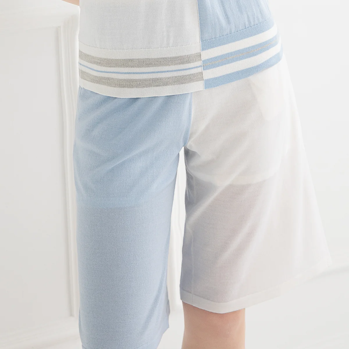 TC540 30% silk 70% merino wool knitwear trendy women's pants color-blocked shorts