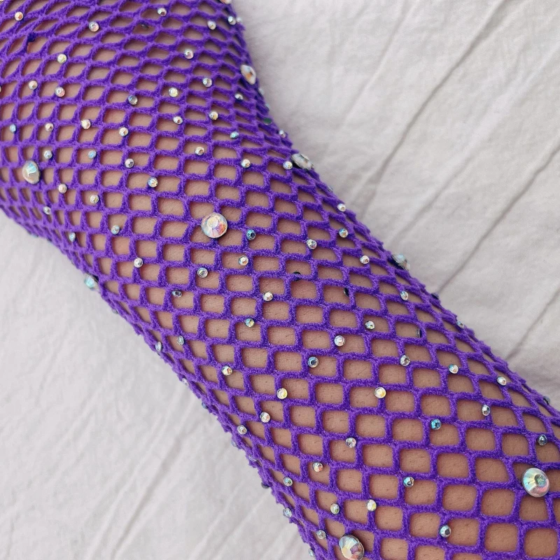 Women Sexy Fishnet Shiny Transparent Pole Dancing Stretch Long Fingerless Gloves Stage Performance Cosplay Mesh Personality