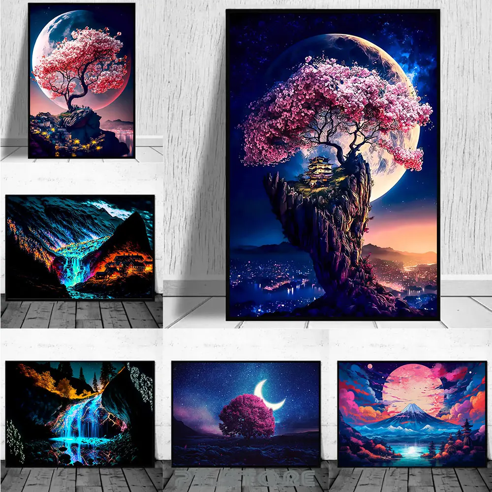 Abstract Fantasy Modern Landscape Fashion Posters and Prints Canvas Painting Wall Art Picture for Living Room Home Gift Decor