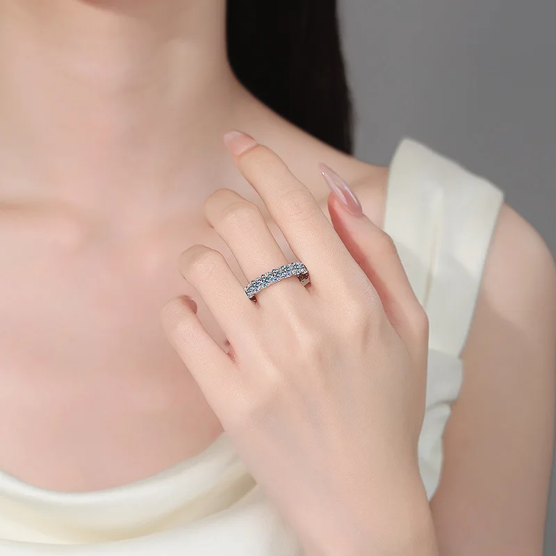 Apaison Luxury Single Row 3&4 mm Moissanites Women's Rings- Wedding Engagement Anniversary 925 Sterling Silver Ring Jewelry Gift