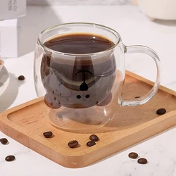 250ML Double Bear Cup Cute Coffee Mug With Handle Transparent Cute Milk Juice Tea Drinking Cups Insulated Espresso Utensils
