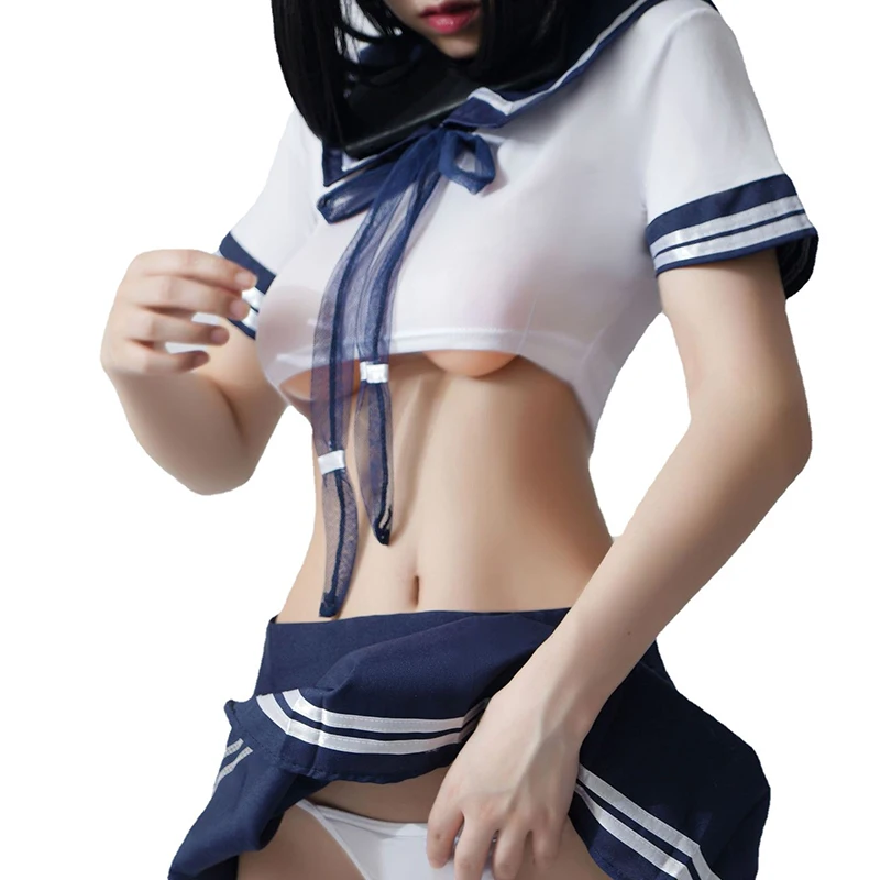 Cosplay Adult Erotic Lingerie Sexy Schoolgirl Costume Crotchless Hollow T Briefs Bra Set Women Uniform JK Role Play Skirt Suit