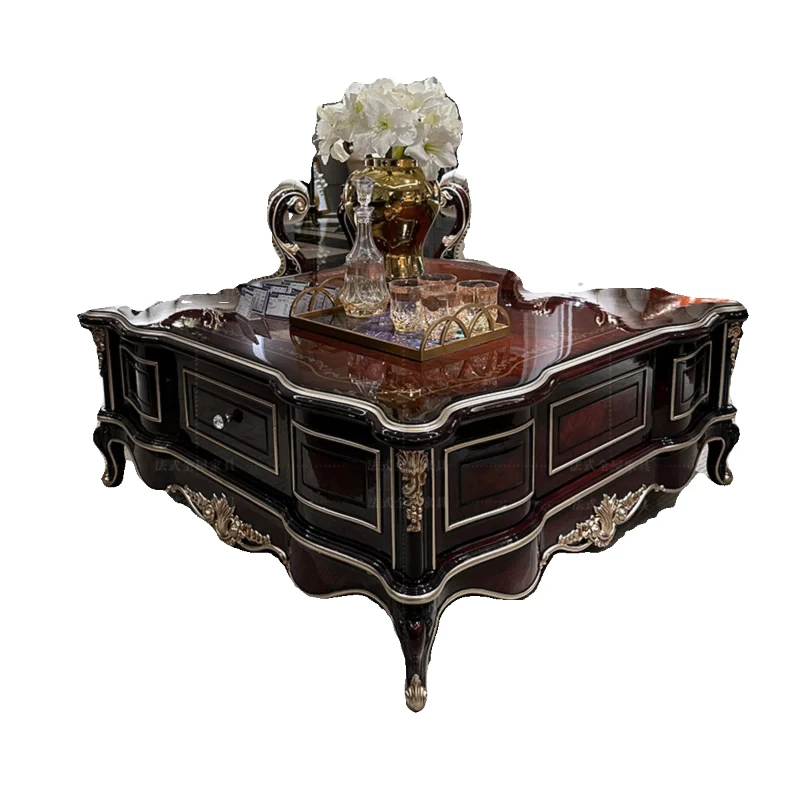 

Красный диван для виллы, большой апартамент, гостиная на четверых, элитный неоклассический диван с резьбой по дереву и цветочным орнаментом, комбинированный комплект.