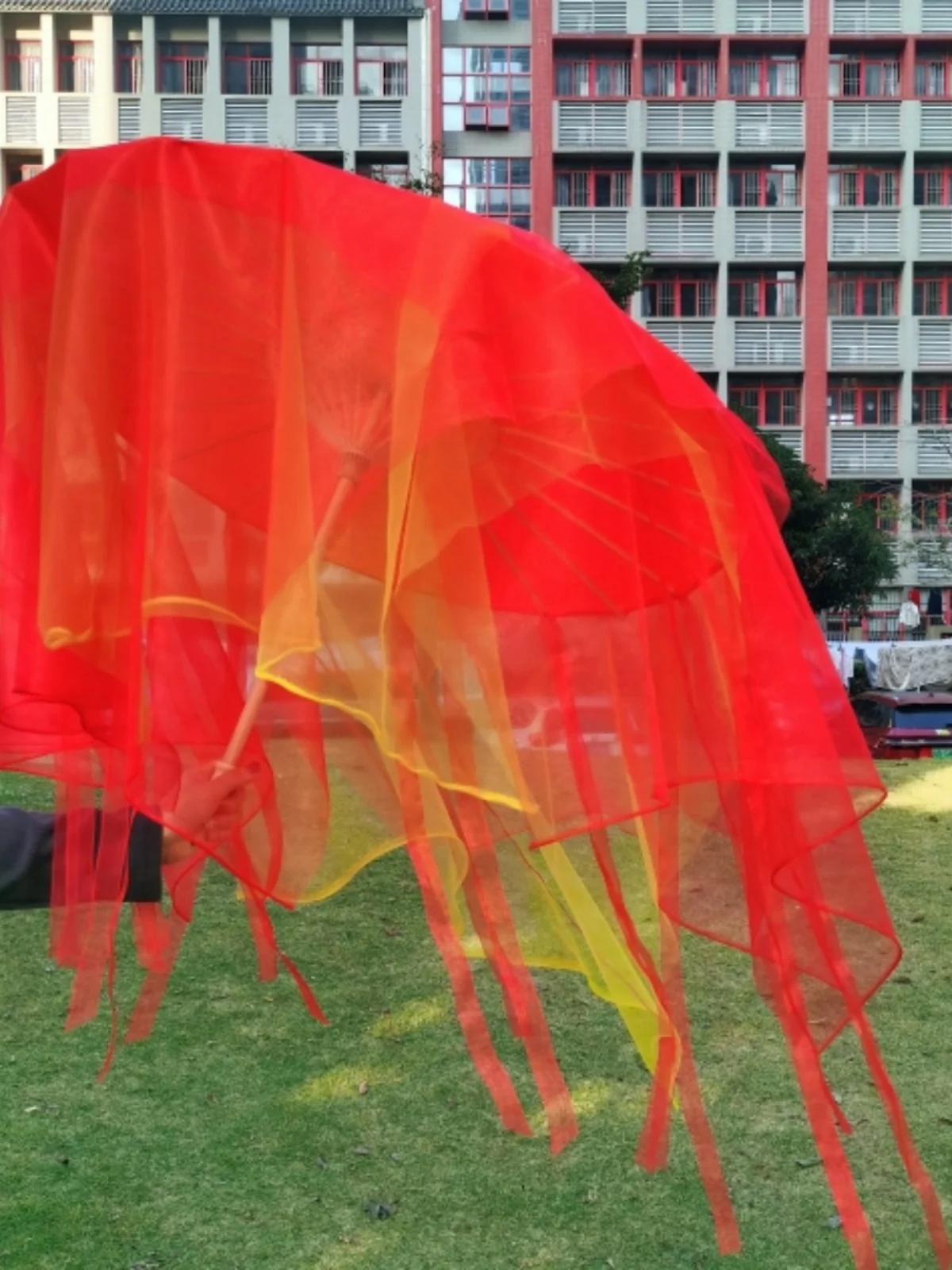 White Red With Gauze Ancient Style Dance Car Umbrella Shade Fan Chinese Style Dance Show Umbrella Performance Umbrella Parasol