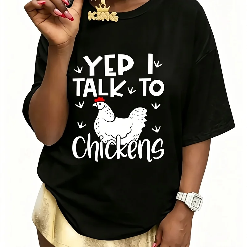 Ewh Yep I Talk to Chickens Chicken Mom Dad Farmer Funny t Shirt Women's 100% Cotton T-Shirt Fun Print Short Sleeve Top Casual Round Neck Tee S-5Xl