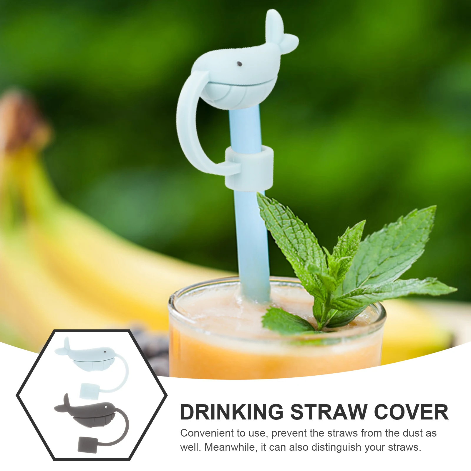 10pcs Straw Caps Dustproof Covers Whale Shape Silicone Reusable Drinking Straw Tips Airtight Lightweight Cute Design Decorative