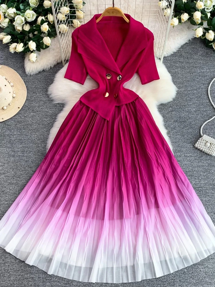 

Элегантное винтажное платье с воротником-блейзером для женщин, ультра-люксовое, с завышенной талией, градиентное, из шифона, с элементами пэчворка, формальное, длинное, потрясающее платье-юбка