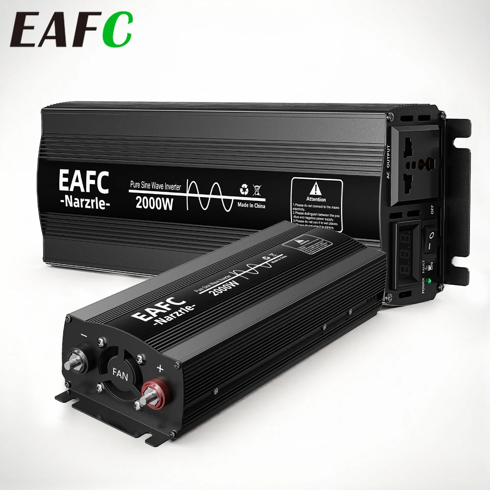 EAFC 2000W/3000W/4000W Pure Sine Wave Power Bank Current Supply Inverter LED DC 12V 24V to AC 220V Voltage CarBattery Converter