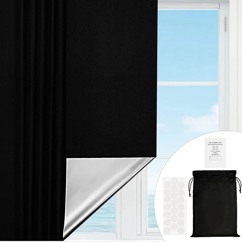 100 % Verdunkelungsvorhang, abnehmbar, tragbar, für Reisen, DIY, blockierende Fensterfolie für Wohnzimmer, Zuhause, nicht perforiert, ohne Bohren, schwarzes Tuch