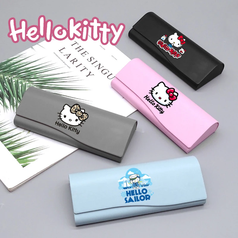 

Sanrio Hello Kitty Magnetic Glasses Case Cute Cartoon Print Solid Color Student Portable Glasses Storage Box Fashion Friend Gift