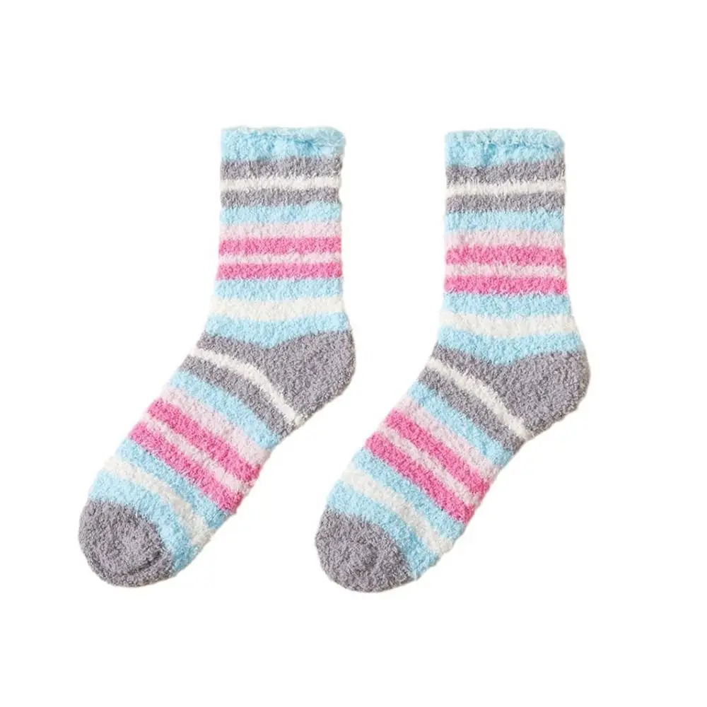 

Colorful Striped Love Heart Coral Velvet Socks Sweat Absorption Winter Warm Keep Warm Socks Thick Soft Cozy Home Floor Socks