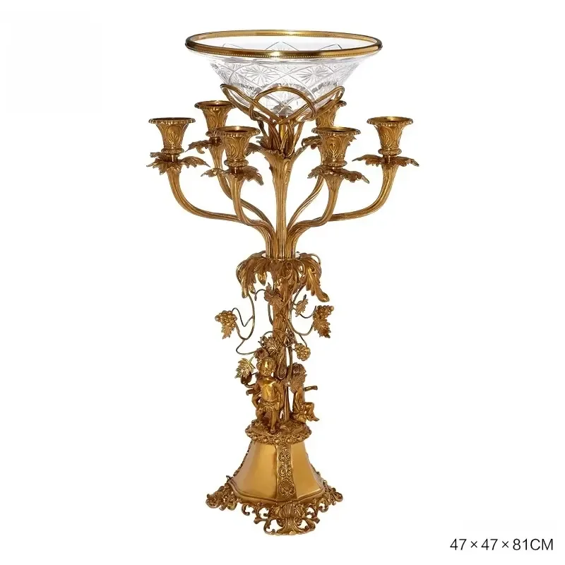 European-style copper sculpture, imported crystal glass transparent luxurious court-style Western dining table fruit bowl