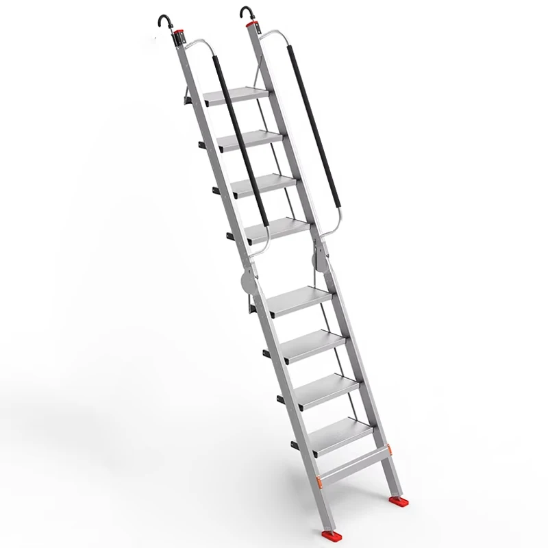Aluminum Alloy Folding Loft Ladder Reinforced A-Frame Ladder with Hook Handrail Multi-Functional Staircase Home Use Telescopic L view 6