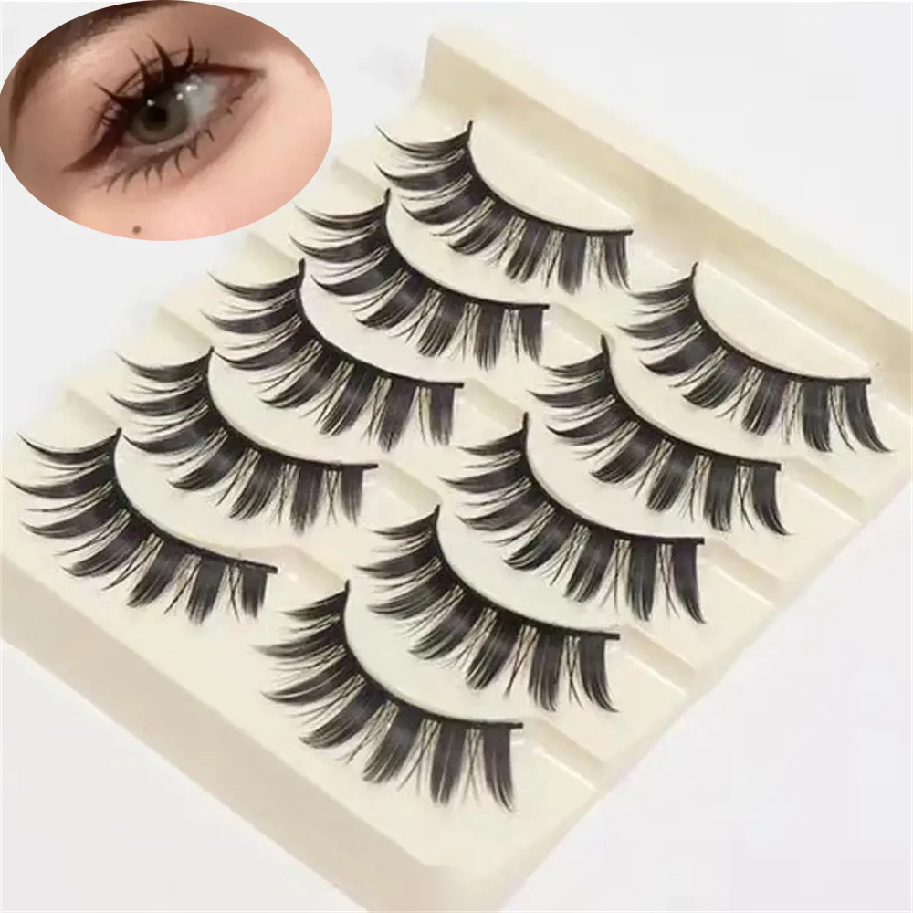 Fluffy Blooming False Eyelashes, Natural Look Thick Wispy Eyelashes Soft Reusable Thick Long Lashes 5 Pairs