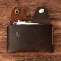 Handmade Crazy Horse Leather Card Holder for Men, Slim 2 Pocket Credit Card Case, Pure Leather Minimalist Wallet