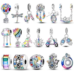 925 Sterling Silver Beads Cross Fire Dragon Hot Air Balloon Charms Fit Original Bangle Bracelet Diy Women Fine Jewelry Gift