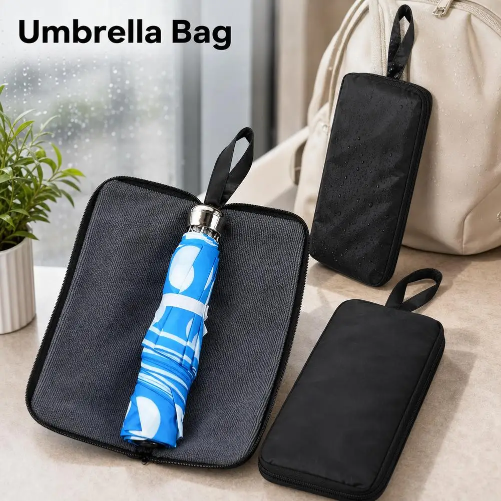 Black Color Lightweight Foldable Umbrella Pouch – Creative Absorbent and Waterproof Travel Essential (Single Pack)