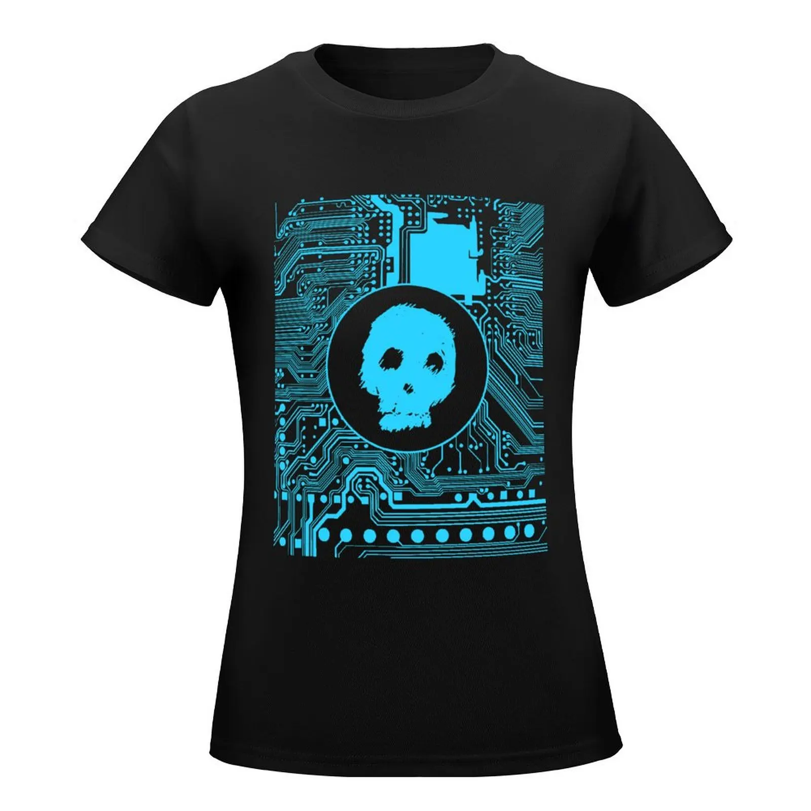 Blue Blurry Skull (Cybergoth) T-Shirt lady clothes plus size tops funny female Woman clothing