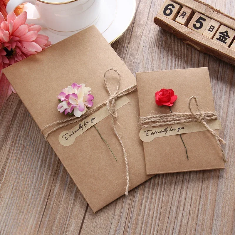 

10Pcs Vintage Kraft Paper Thank You Greeting Lovely Cards Wedding Birthday Party Event Invitations Dried Flowers DIY Postcard