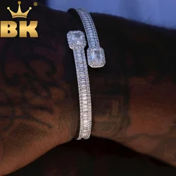 THE BLING KING 6mm Opened Square Zircon Cuff Bangle Iced Out 5A Rectangle Baguettecz Bracelet Luxury Hiphop Jewelry Punk Bangle