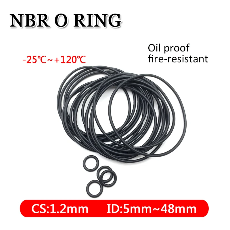 20pcs NBR O Ring Gasket CS 1.2mm OD 5mm ~ 48 mm Car Faucet Nitrile Rubber Round O Type Corrosion Oil Resistant Seal Washer Black