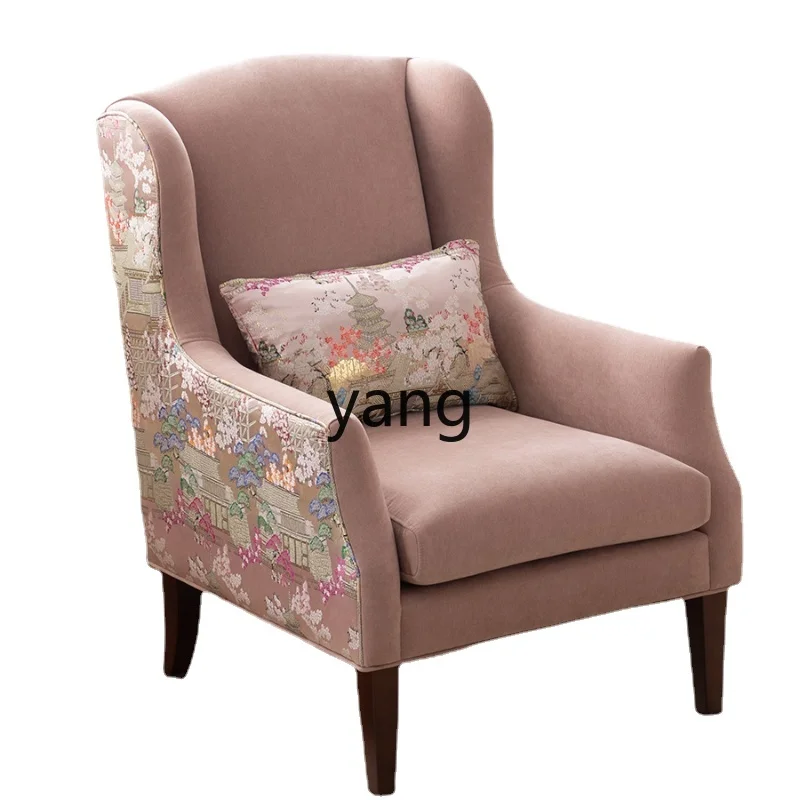 

Yjq Retro National Trend Embroidered Fabric Tiger Chair Small Apartment Single Sofa Bedroom Leisure Chair