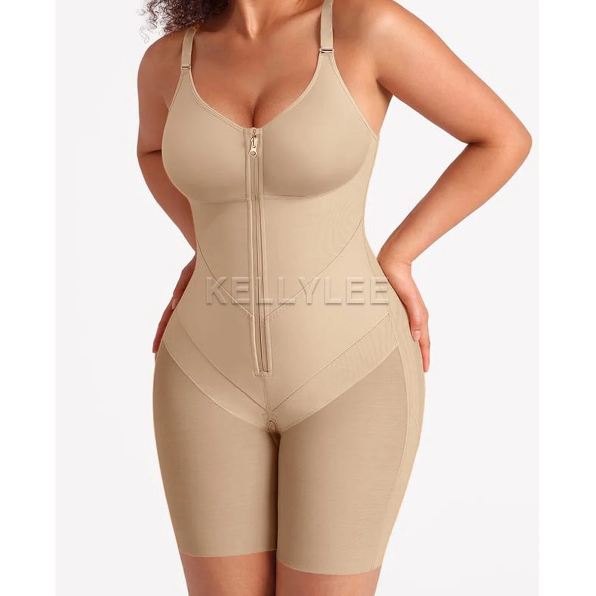 Women's Butt Lifting Slimming Body Shaper Light Compression Seamless Shapewear Front-Zippered Soft Modeling Fajas Colombianas