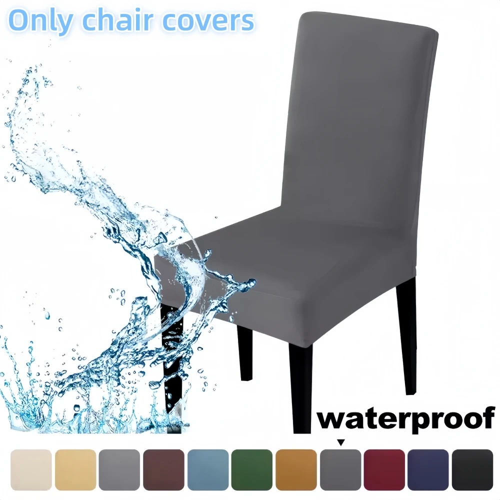 1pc PU Leather Waterproof Chair Cover Elastic Chair Slipcover Solid Colour Chair Case Protector for Dining Room Hotel Banquet