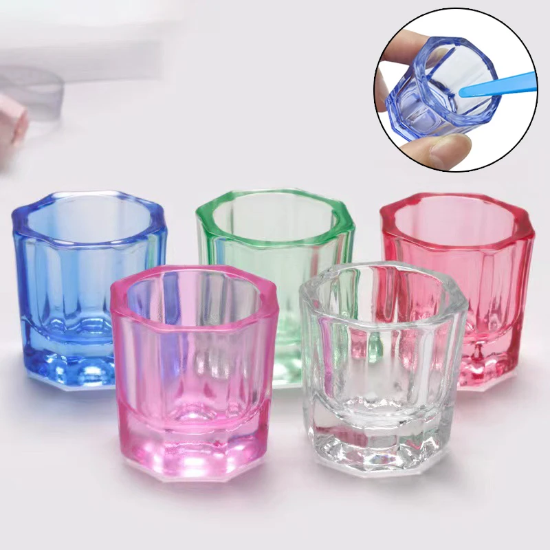 2Pcs Colorful Crystal Glass Acrylic Powder Liquid Nail Cup Dish Lid Bowl Cup Holder Equipment Manicure Tools