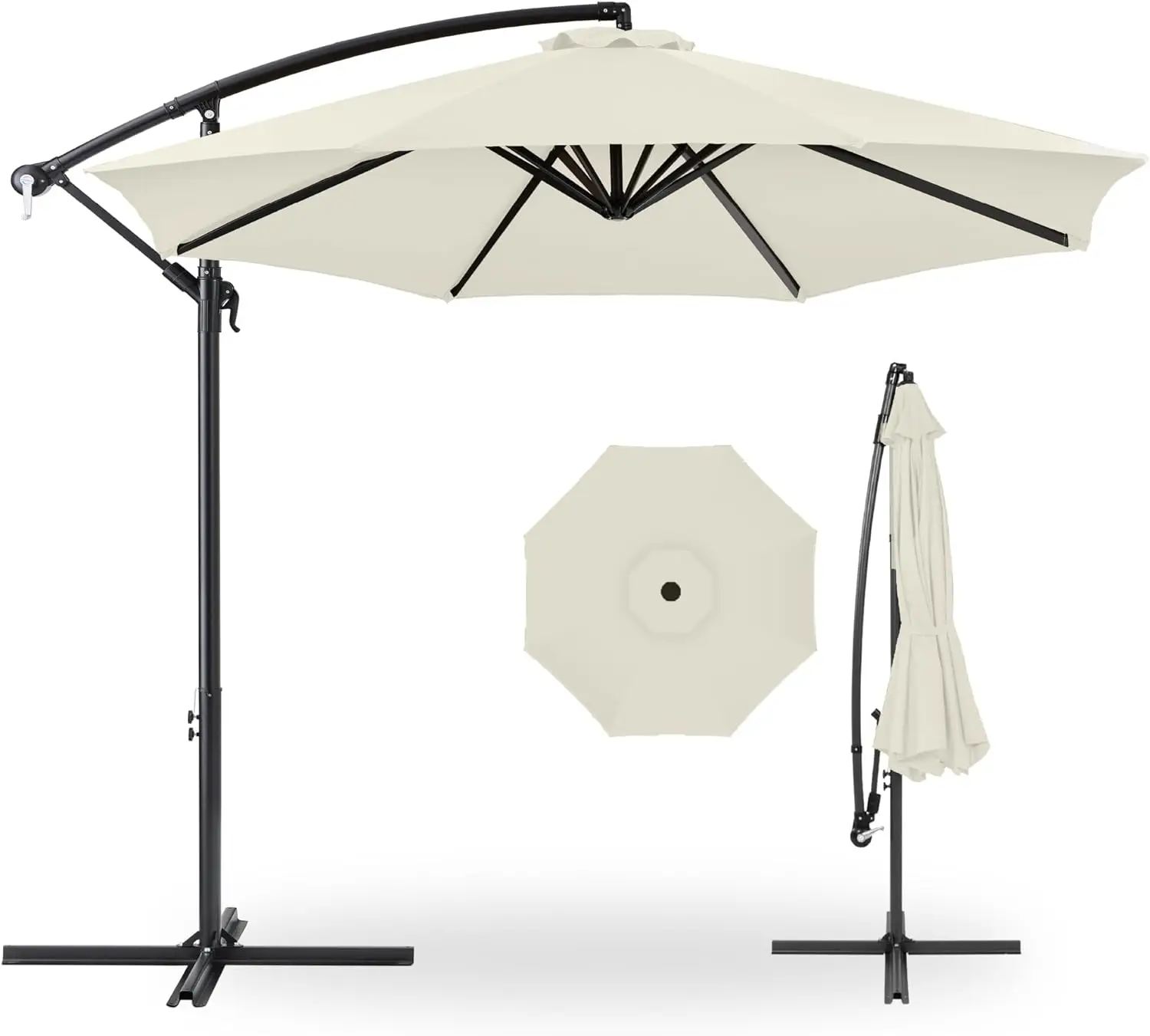 

10ft Offset Hanging Market Patio Umbrella w/Easy Tilt Adjustment, Polyester Shade, 8 Ribs for Backyard, Poolside