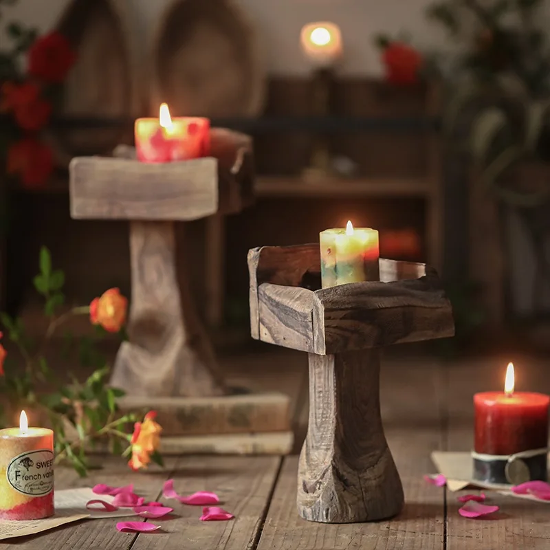 Tall tree roots retro old candlestick ornament wabi sandy wind B & B wooden solid wood handicrafts decoration entrance decoratio