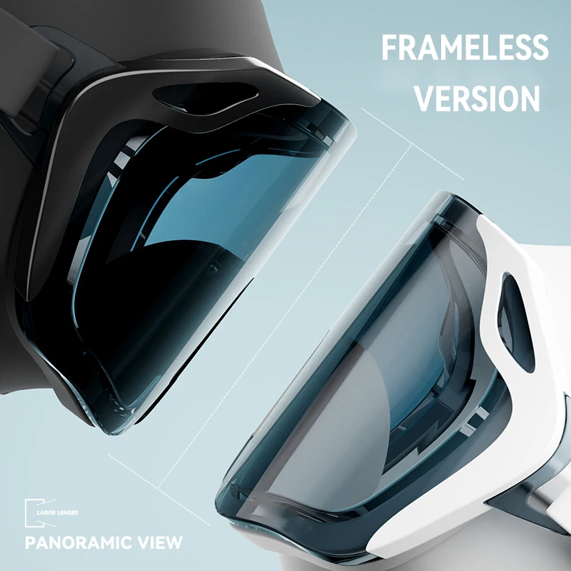 نظارات سباحة بدون إطار عالية الدقة مضادة للضباب للرجال والنساء UV400 مرآة مطلية بإطار كبير من السيليكون نظارات سباحة مقاومة للماء