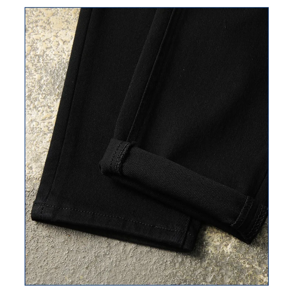 ใหม่กางเกงยีนส์ระดับไฮเอนด์สีดําบริสุทธิ์บางบางยืดหยุ่นอเนกประสงค์กางเกงขาตรงขนาดเล็ก