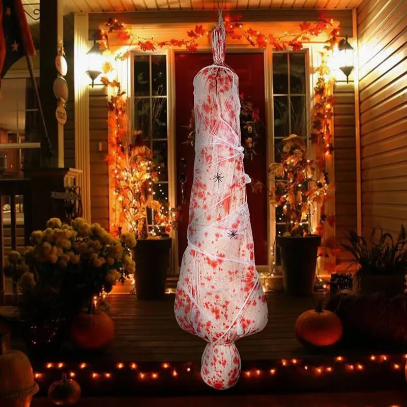 

Halloween Corpse Props Set Outdoor Yard Creepy Shroud Decoration 60inch Horror Bloody Body Bag Haunted House Hanging Decorations