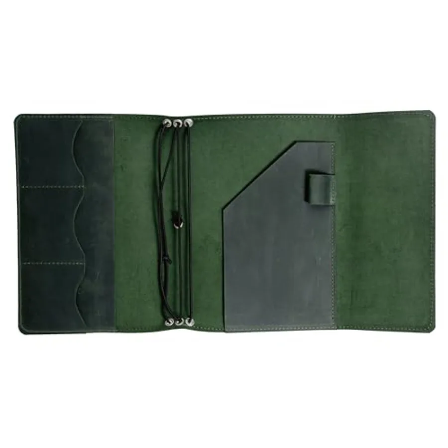 

OMBUO Full-Grain Leather A5 Journal Cover Refillable Traveler's Notebook Case with 3 Elastic Bands, Pen Loop and Card Pockets F