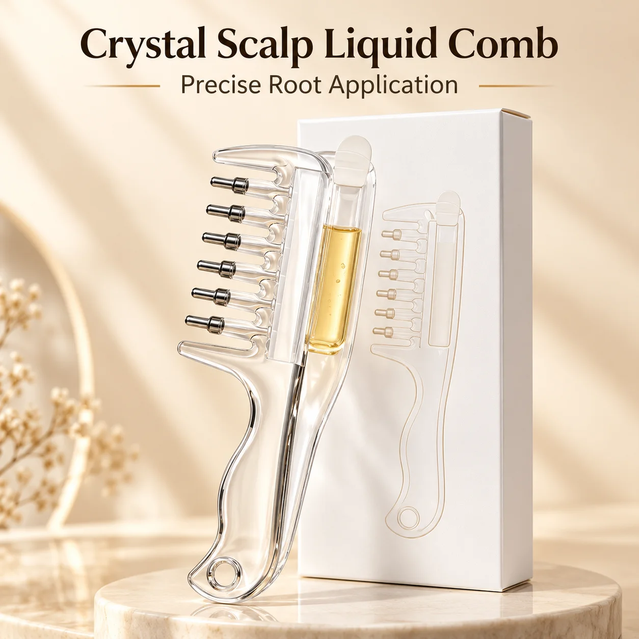 Crystal Scalp Liquid Applicator Comb 10ml Hair Oil Serum Guide Comb with Stainless Steel Roller Balls Scalp Massage Hair Care To