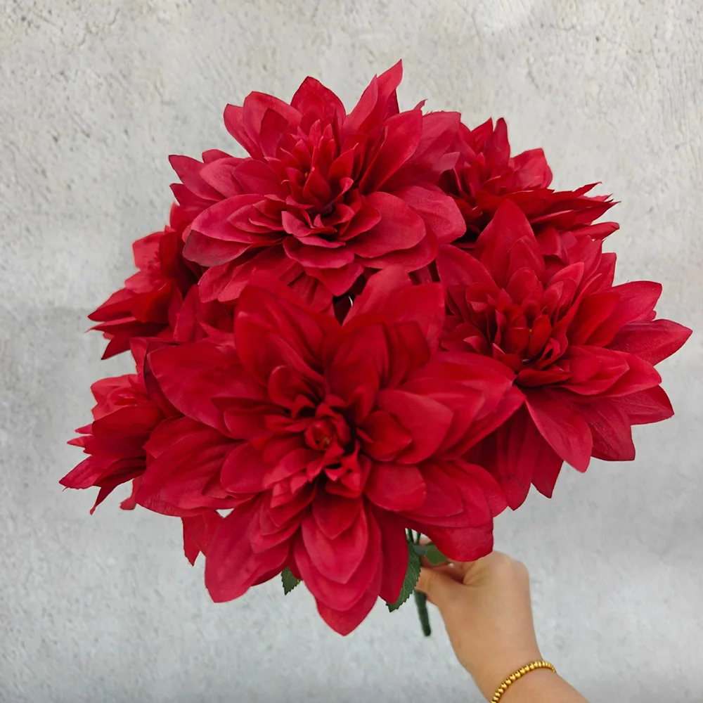Künstliche Dahlie-Blumen mit 7 Köpfen – realistischer künstlicher Dahlienstrauß für Heimdekoration, Hochzeits-Mittelstücke, Party-Dekoration – Detail 4