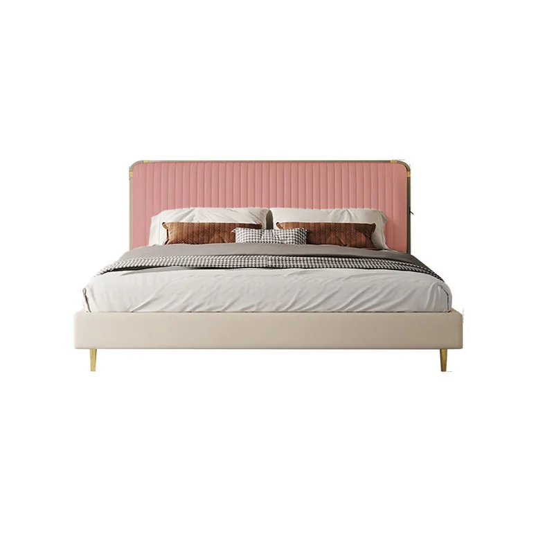 

Light luxury leather bed Modern simple double bed